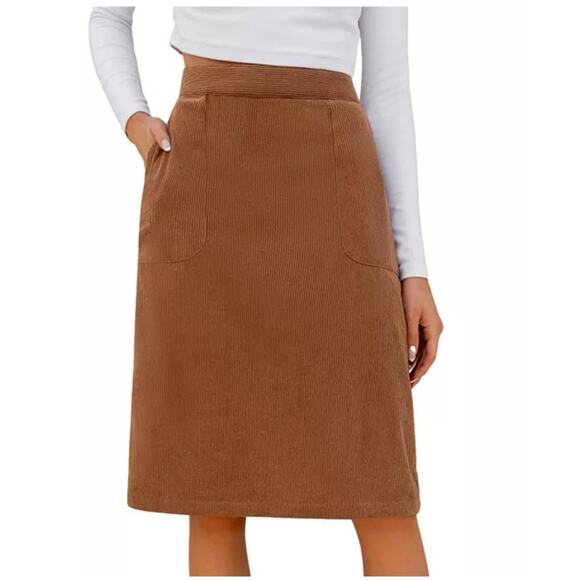 Cupshe Brown Corduroy Pocket Midi Skirt- NWT - M - Picture 2 of 7